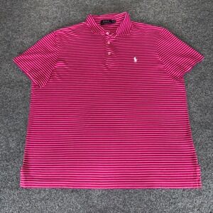 Polo Ralph Lauren Golf Shirt Pink Striped‎ Pima Cotton XL Casual Mens Polo